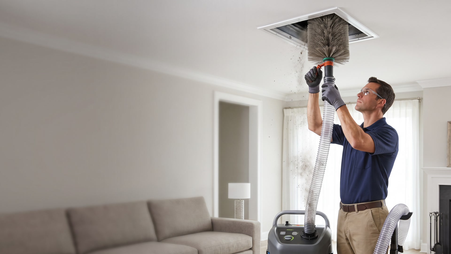 Air duct cleaning service in a residential home