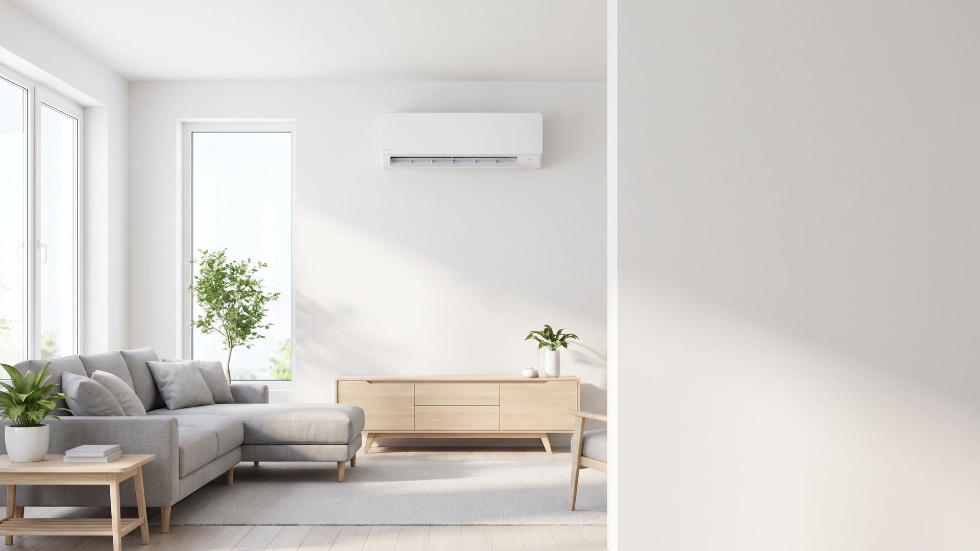Ductless mini-split unit mounted on an interior wall